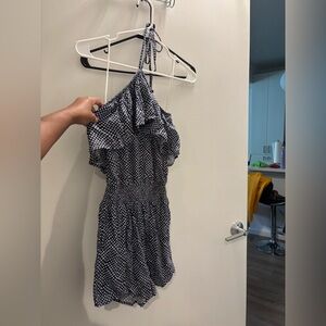 Aerie Navy and White Halter Shorts Romper